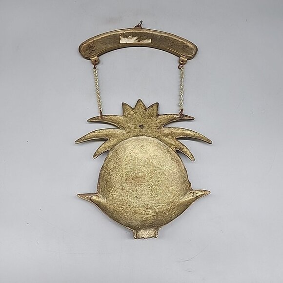 VINTAGE Solid Brass Pineapple Fruit Welcome Sign Door Hanging Plaque MCM Decor - Picture 5 of 5